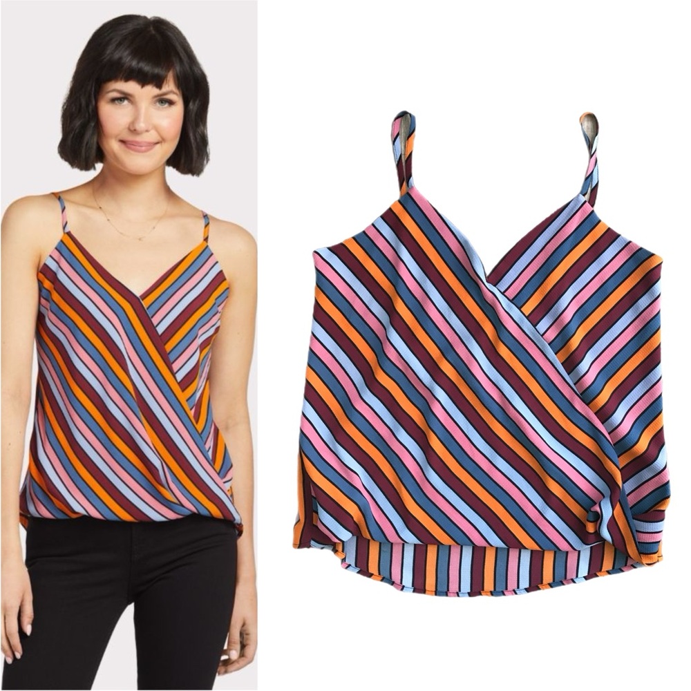 Allison Joy Evereve Farrah Striped Surplice Tank Top Colorful Summer